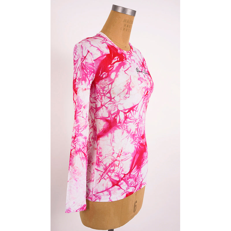 sz 42 NEW $675 VERSACE RUNWAY Pink TIE DYE Signature LOGO Jersey Soft KNIT TOP