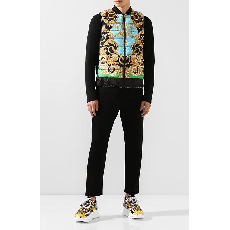 M & L NEW $1425 VERSACE Men's Black GOLD BAROQUE MEDUSA PRINT Sporty Quilted VEST
