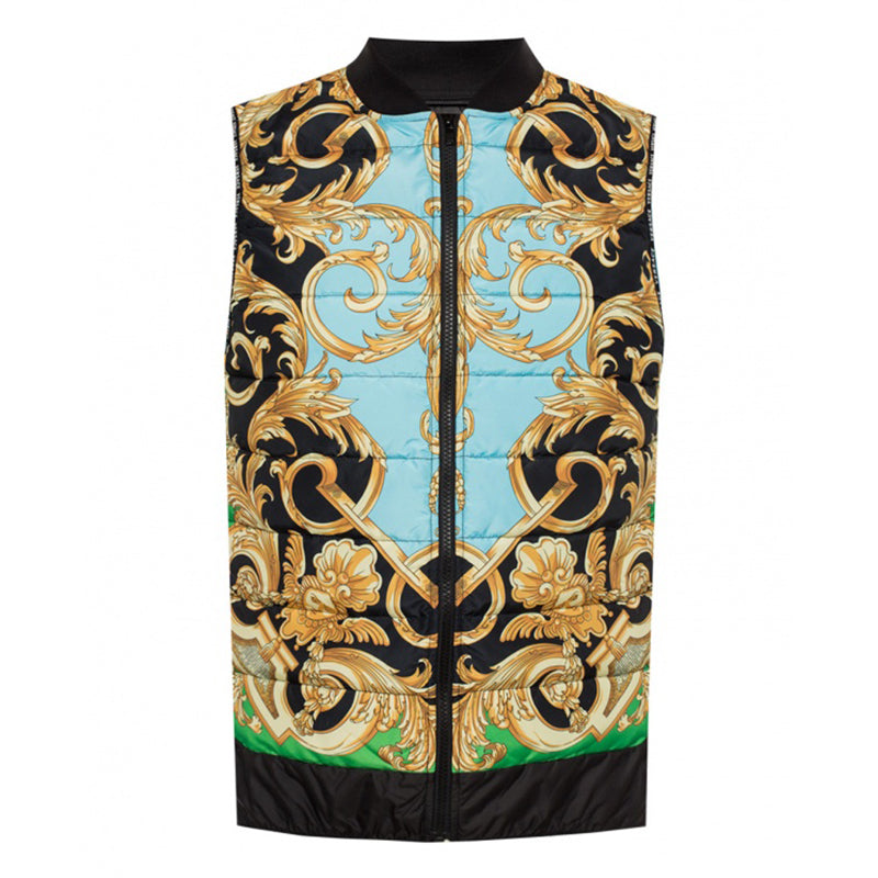 M & L NEW $1425 VERSACE Men's Black GOLD BAROQUE MEDUSA PRINT Sporty Quilted VEST