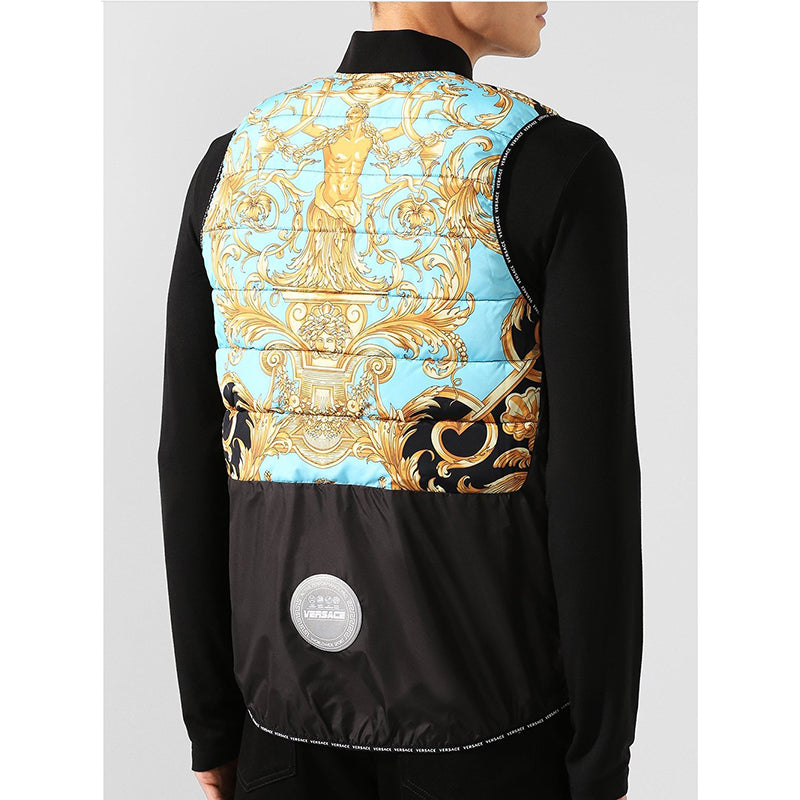 M & L NEW $1425 VERSACE Men's Black GOLD BAROQUE MEDUSA PRINT Sporty Quilted VEST