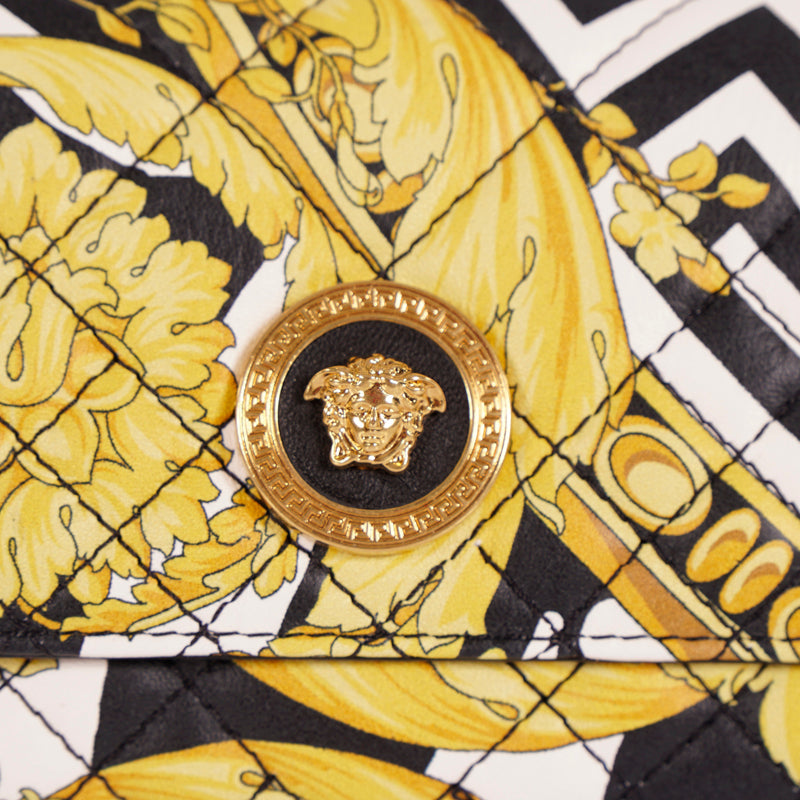 NEW $675 VERSACE Tribute Yellow SAVAGE BAROCCO Quilted Leather FRENCH WALLET NIB