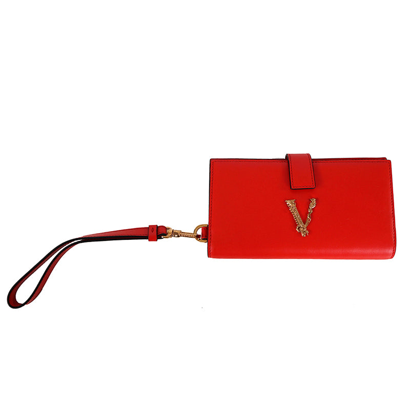 NEW $375 VERSACE Red Leather GOLD BAROCCO V LOGO VIRTUS Lanyard ID CAR –  COUTURE FOR ALL