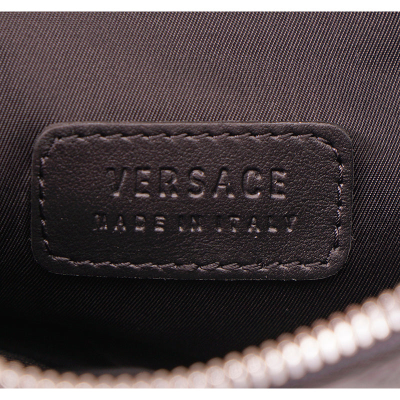 NEW $1095 VERSACE Black GREEK EMBOSSED Leather MEDUSA LOGO Wristlet CLUTCH BAG