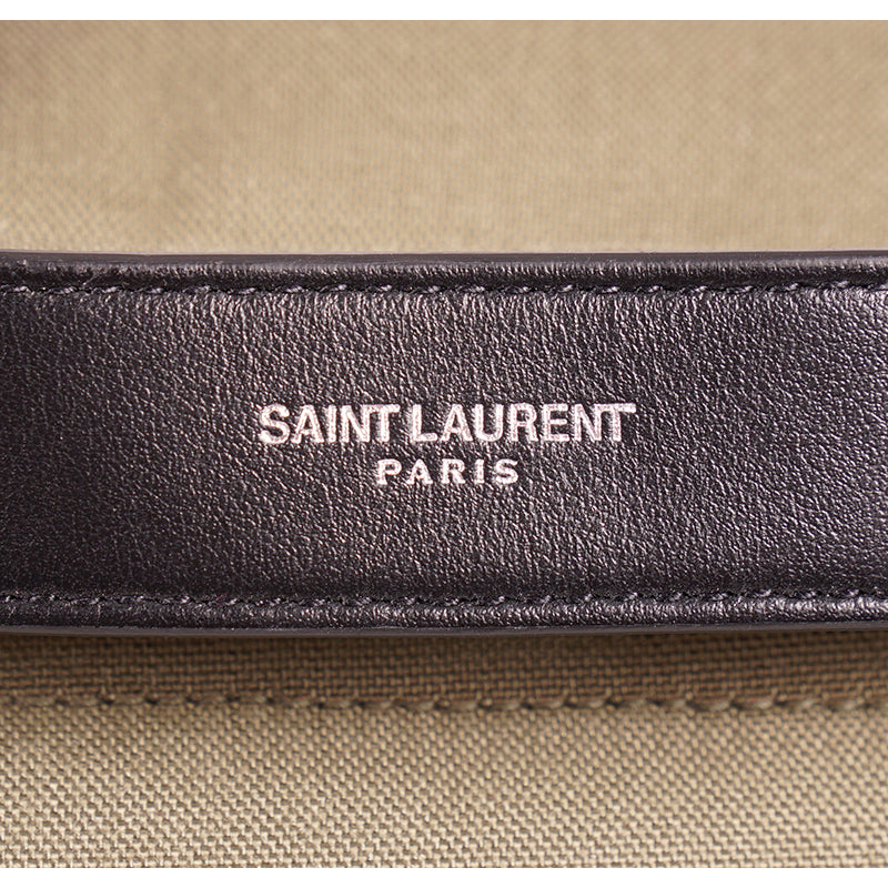 NEW $1090 SAINT LAURENT Army Khaki Green RIVINGTON Black Leather BACKPACK BAG