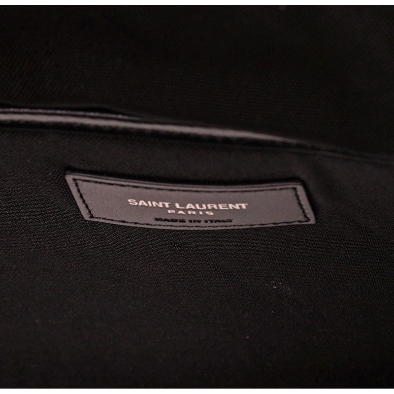NEW $1090 SAINT LAURENT Army Khaki Green RIVINGTON Black Leather BACKPACK BAG