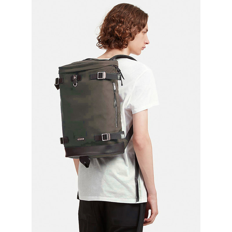 NEW $1090 SAINT LAURENT Army Khaki Green RIVINGTON Black Leather BACKPACK BAG