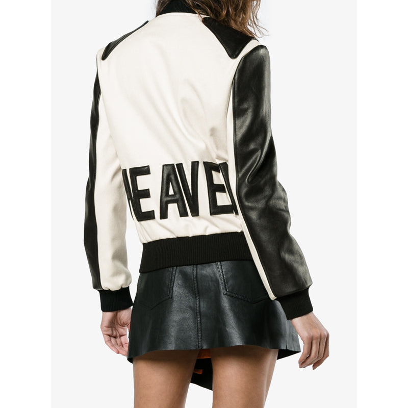 SZ 36 NEW $3,870 SAINT LAURENT Woman's HEAVEN LEATHER SLEEVE Bomber TEDDY JACKET
