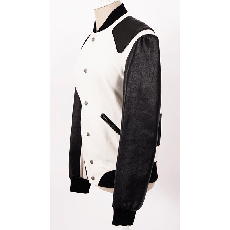 SZ 36 NEW $3,870 SAINT LAURENT Woman's HEAVEN LEATHER SLEEVE Bomber TEDDY JACKET
