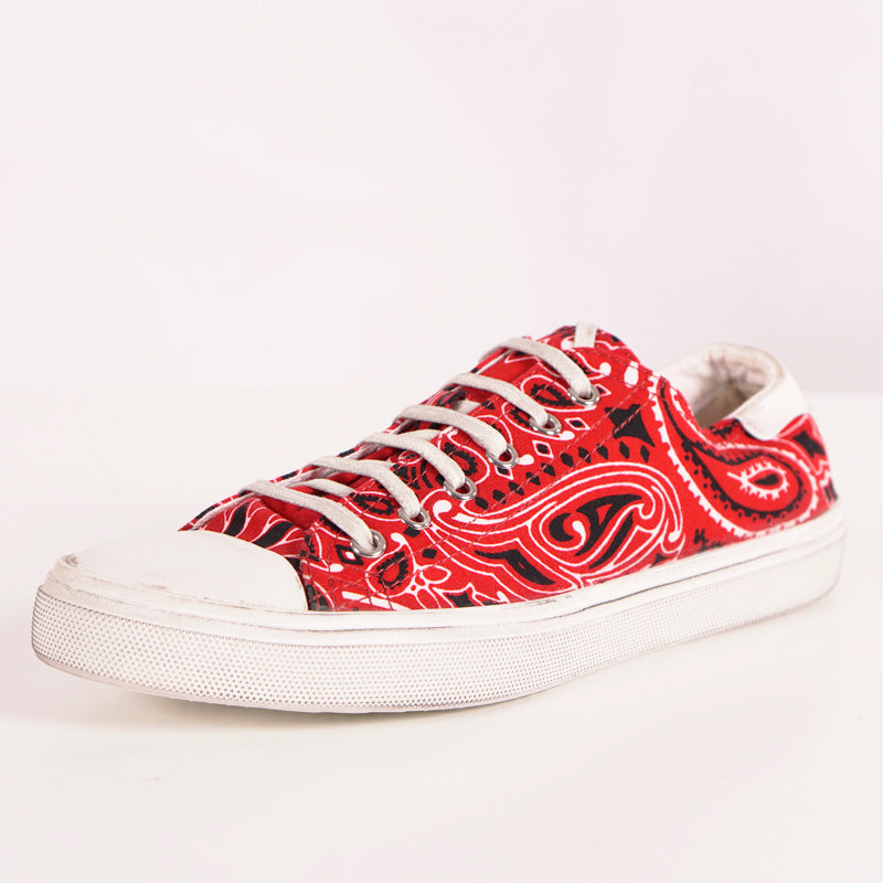 sz 37 NEW $545 SAINT LAURENT Woman's Red Bandana Print BEDFORD LOW TOP SNEAKERS