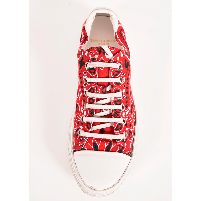 sz 37 NEW $545 SAINT LAURENT Woman's Red Bandana Print BEDFORD LOW TOP SNEAKERS