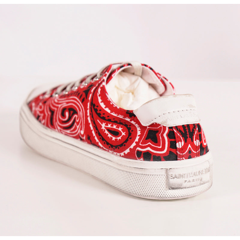 sz 37 NEW $545 SAINT LAURENT Woman's Red Bandana Print BEDFORD LOW TOP SNEAKERS