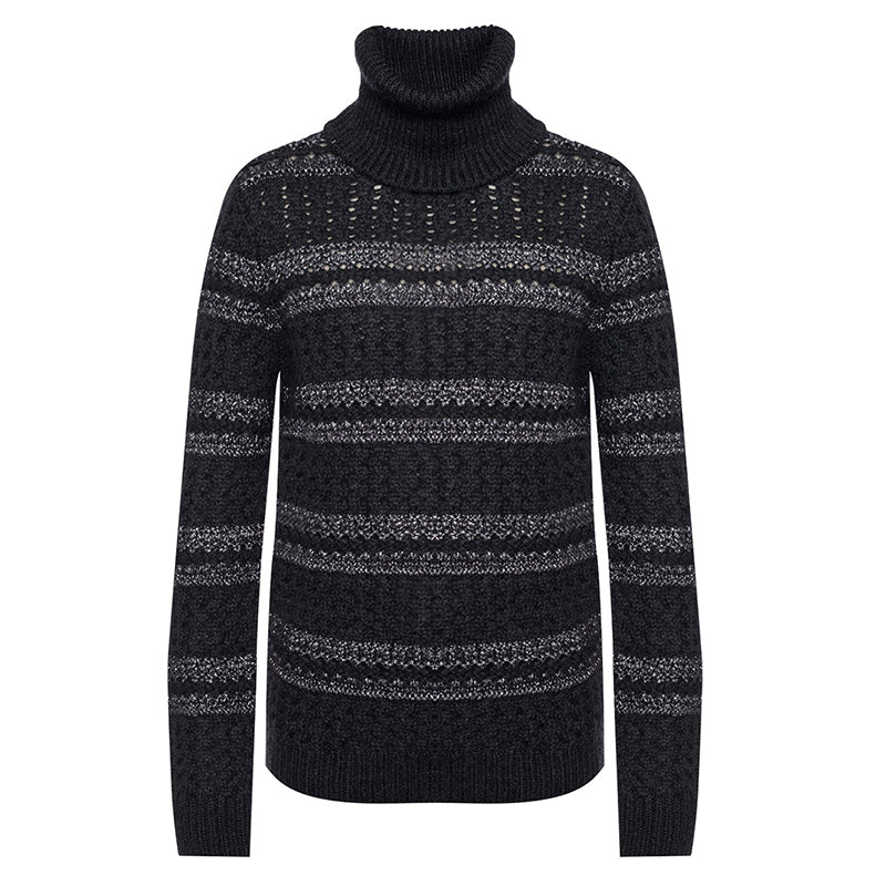 sz S NEW $1290 SAINT LAURENT Men's Black Silver Striped Wool Mohiar KNIT SWEATER