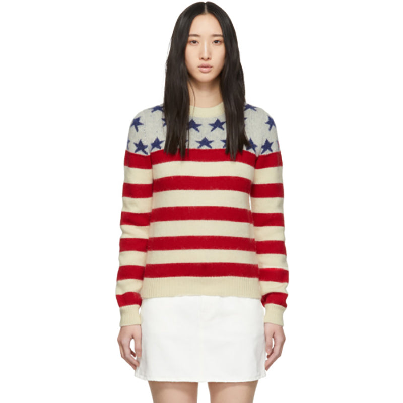 XS NEW $1290 SAINT LAURENT Wool Knit Jacquard AMERICAN Stars Striped Top SWEATER