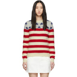 XS NEW $1290 SAINT LAURENT Wool Knit Jacquard AMERICAN Stars Striped Top SWEATER
