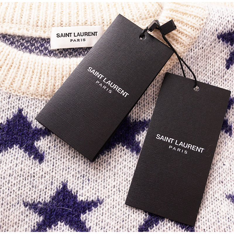 XS NEW $1290 SAINT LAURENT Wool Knit Jacquard AMERICAN Stars Striped Top SWEATER