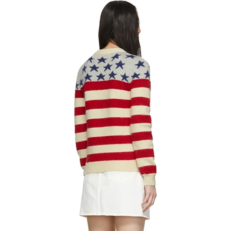 XS NEW $1290 SAINT LAURENT Wool Knit Jacquard AMERICAN Stars Striped Top SWEATER