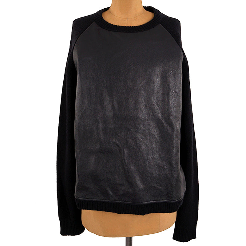 sz M NEW $1,790 SAINT LAURENT Men's Black LEATHER & Wool Cashmere Knit SWEATER
