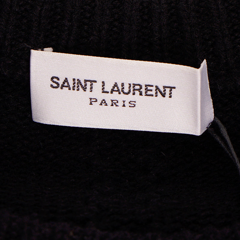 sz M NEW $1,790 SAINT LAURENT Men's Black LEATHER & Wool Cashmere Knit SWEATER