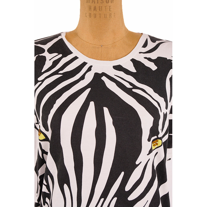 sz XS NEW $850 SAINT LAURENT White BLACK ZEBRA FACE & PRINT Cotton T-Shirt TOP