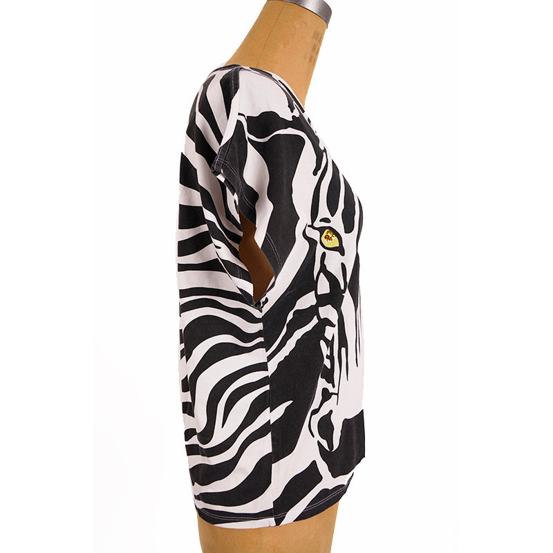 sz XS NEW $850 SAINT LAURENT White BLACK ZEBRA FACE & PRINT Cotton T-Shirt TOP