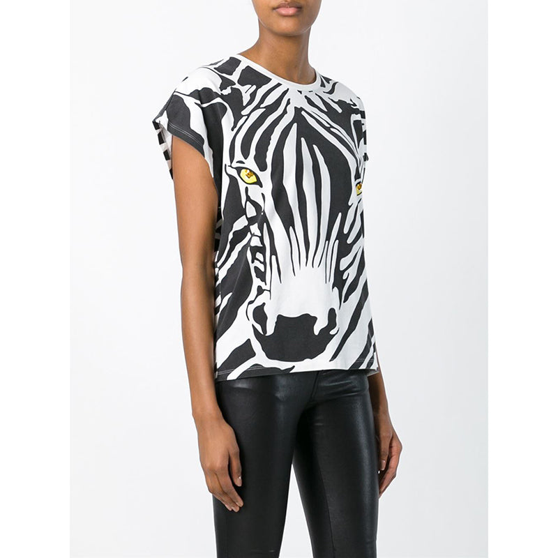 sz XS NEW $850 SAINT LAURENT White BLACK ZEBRA FACE & PRINT Cotton T-Shirt TOP