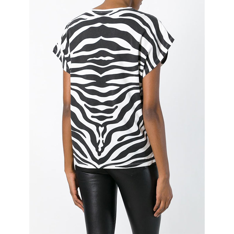 sz XS NEW $850 SAINT LAURENT White BLACK ZEBRA FACE & PRINT Cotton T-Shirt TOP
