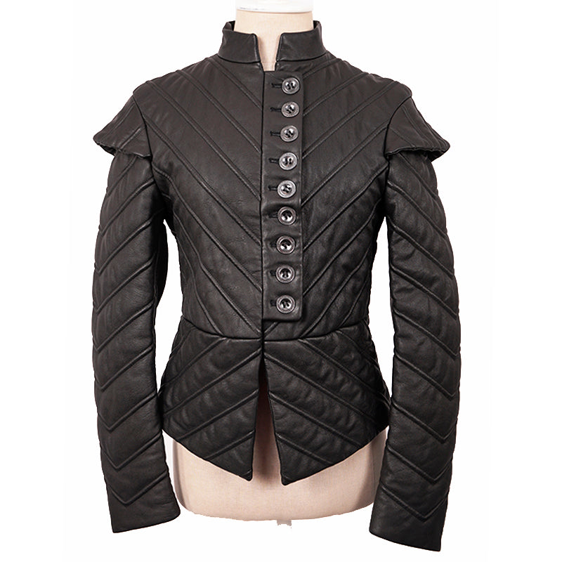 SZ 38 NEW $3,795 BURBERRY Black Leather CHEVRON Panelled Military Gothic JACKET