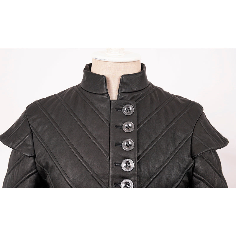SZ 38 NEW $3,795 BURBERRY Black Leather CHEVRON Panelled Military Gothic JACKET