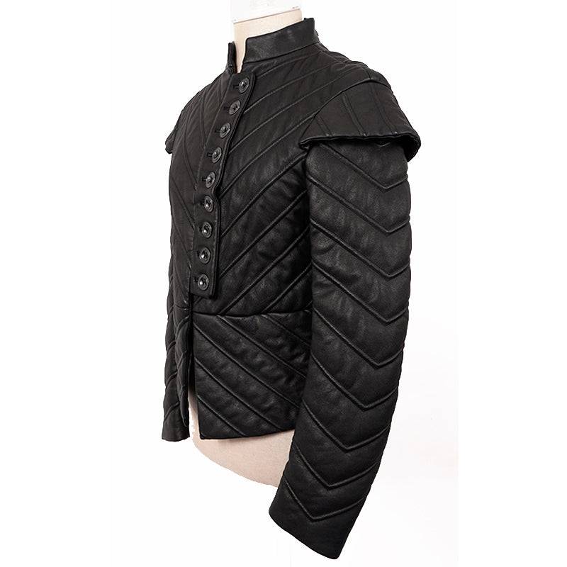 SZ 38 NEW $3,795 BURBERRY Black Leather CHEVRON Panelled Military Gothic JACKET