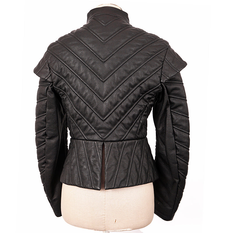 SZ 38 NEW $3,795 BURBERRY Black Leather CHEVRON Panelled Military Gothic JACKET