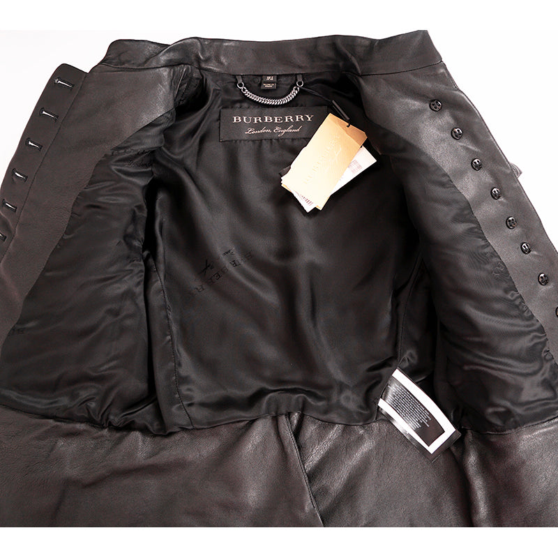 SZ 38 NEW $3,795 BURBERRY Black Leather CHEVRON Panelled Military Gothic JACKET