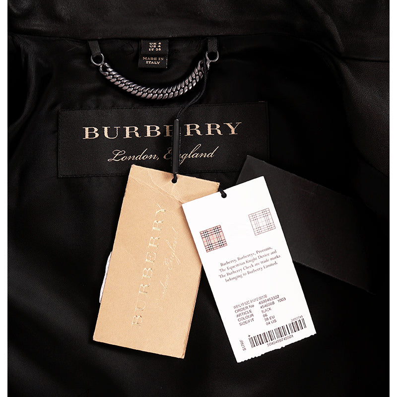 SZ 38 NEW $3,795 BURBERRY Black Leather CHEVRON Panelled Military Gothic JACKET