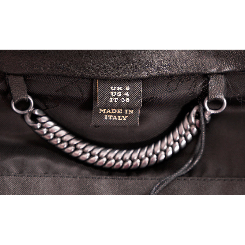 SZ 38 NEW $3,795 BURBERRY Black Leather CHEVRON Panelled Military Gothic JACKET