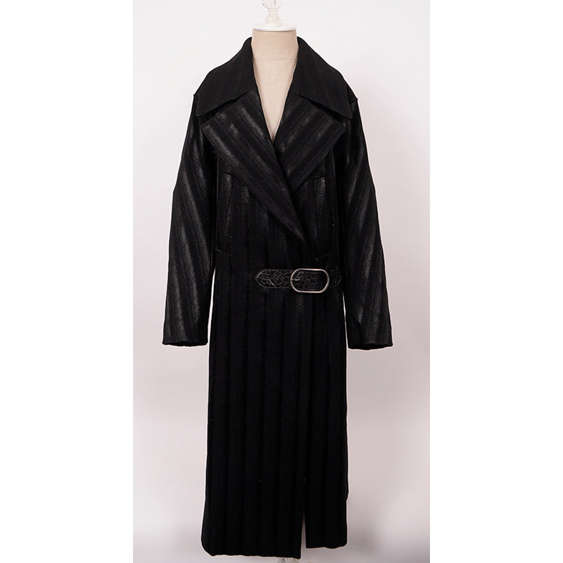 SZ 40 4 NEW $3,850 ROBERTO CAVALLI Runway Long Black DAMASK Striped Wool COAT