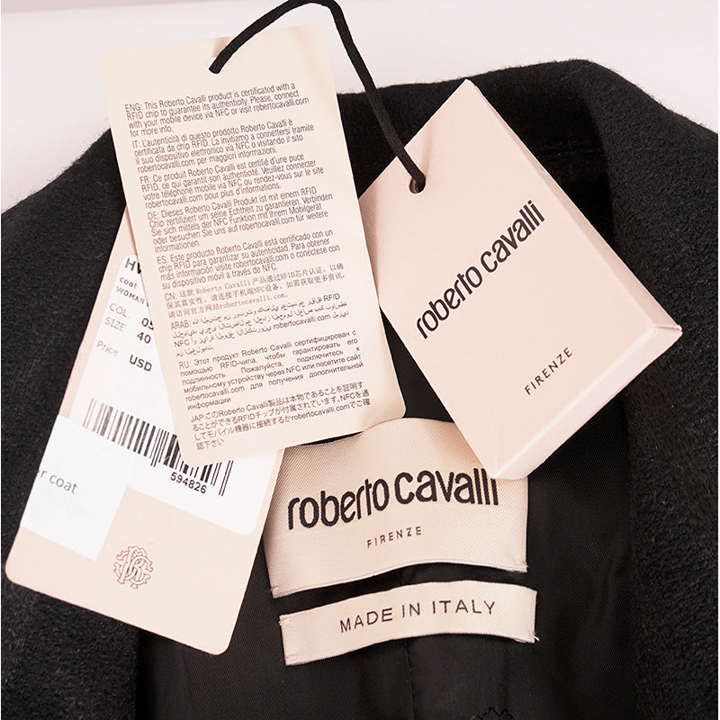 SZ 40 4 NEW $3,850 ROBERTO CAVALLI Runway Long Black DAMASK Striped Wool COAT