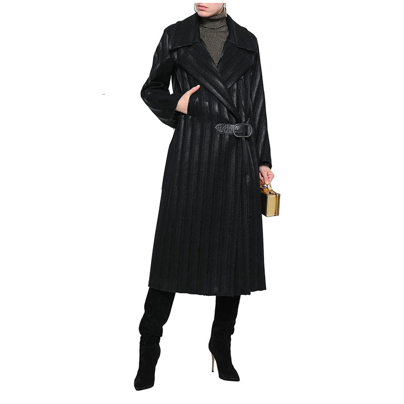 SZ 40 4 NEW $3,850 ROBERTO CAVALLI Runway Long Black DAMASK Striped Wool COAT
