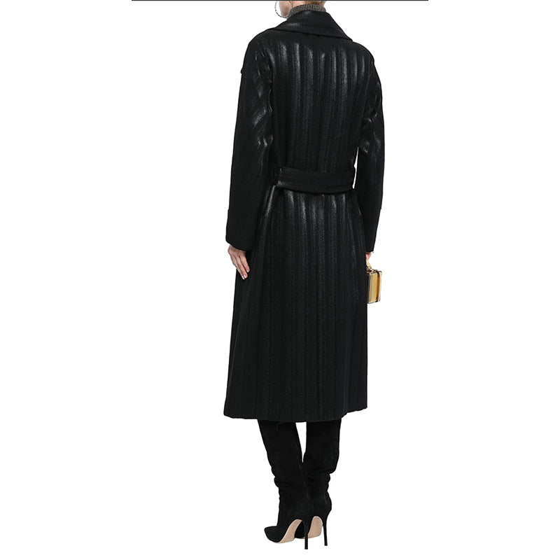 SZ 40 4 NEW $3,850 ROBERTO CAVALLI Runway Long Black DAMASK Striped Wool COAT