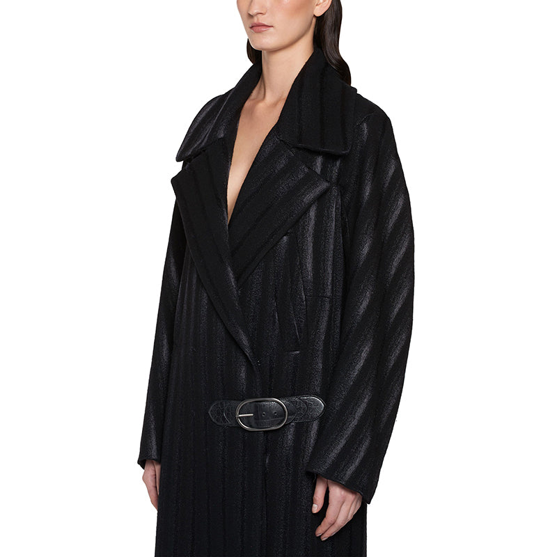 SZ 40 4 NEW $3,850 ROBERTO CAVALLI Runway Long Black DAMASK Striped Wool COAT