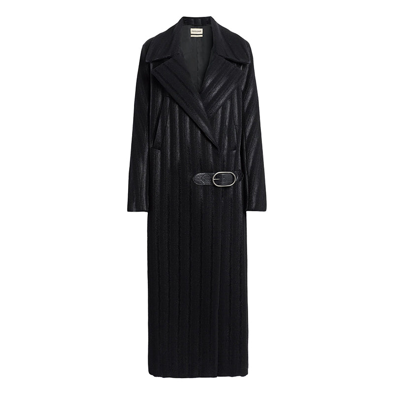 SZ 40 4 NEW $3,850 ROBERTO CAVALLI Runway Long Black DAMASK Striped Wool COAT