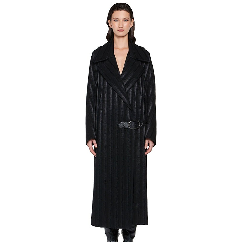 SZ 40 4 NEW $3,850 ROBERTO CAVALLI Runway Long Black DAMASK Striped Wool COAT