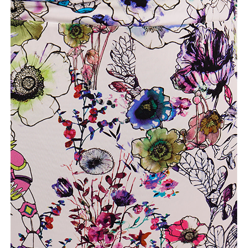 sz 38 XS NEW $1,190 ROBERTO CAVALLI White Jersey ASTRO GARDEN FLORAL Robot DRESS