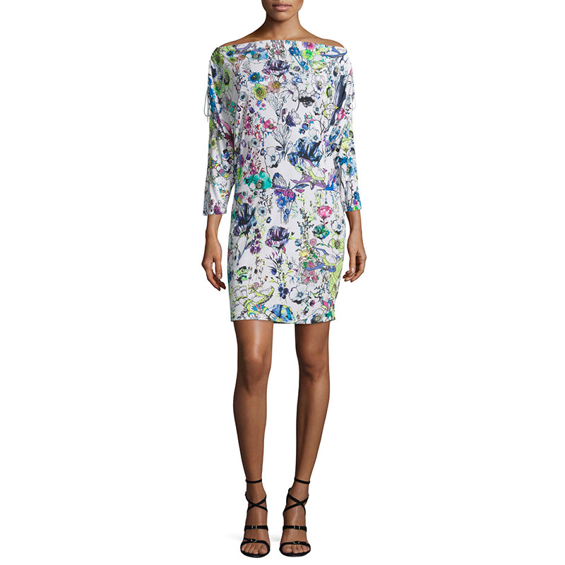 sz 38 XS NEW $1,190 ROBERTO CAVALLI White Jersey ASTRO GARDEN FLORAL Robot DRESS