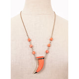 NEW $647 ROBERTO CAVALLI Gold Tone MARBLE ORANGE TOOTH HORN Beaded NECKLACE