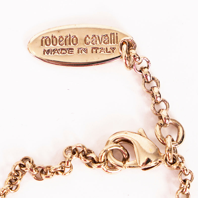 NEW $647 ROBERTO CAVALLI Gold Tone MARBLE ORANGE TOOTH HORN Beaded NECKLACE