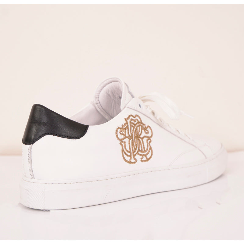 SZ 45 US 12 NEW $425 ROBERTO CAVALLI Mens White GOLD RC LOGO Low Top SNEAKERS