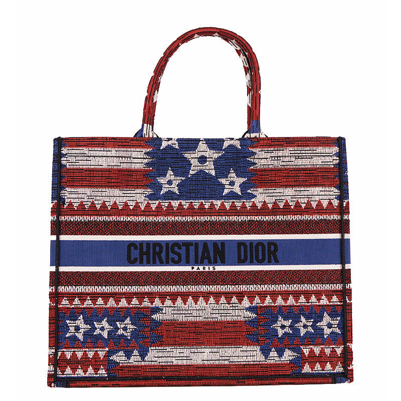 NEW $3050 CHRISTIAN DIOR American FLAG Embroidered Canvas LARGE BOOK TOTE BAG
