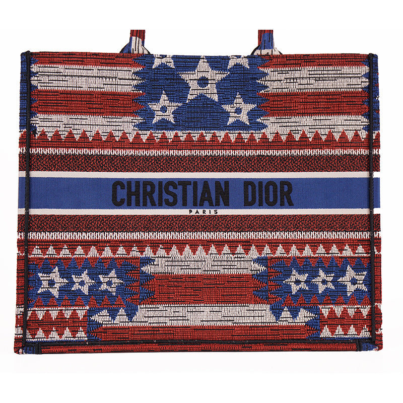 NEW $3050 CHRISTIAN DIOR American FLAG Embroidered Canvas LARGE BOOK TOTE BAG