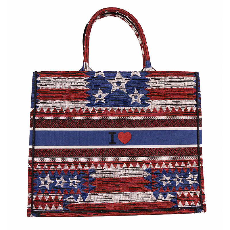 NEW $3050 CHRISTIAN DIOR American FLAG Embroidered Canvas LARGE BOOK TOTE BAG