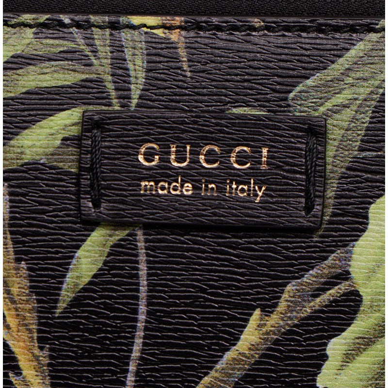 NEW $1,890 GUCCI Black Leather TROPICAL BIRD PRINT CAPSULE Crossbody Strap BAG
