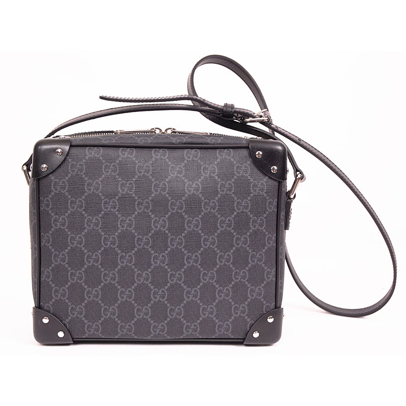 NEW $2,200 GUCCI Black GG EMBOSSED LEATHER SQUARE Perforated Crossbody BAG  NWT